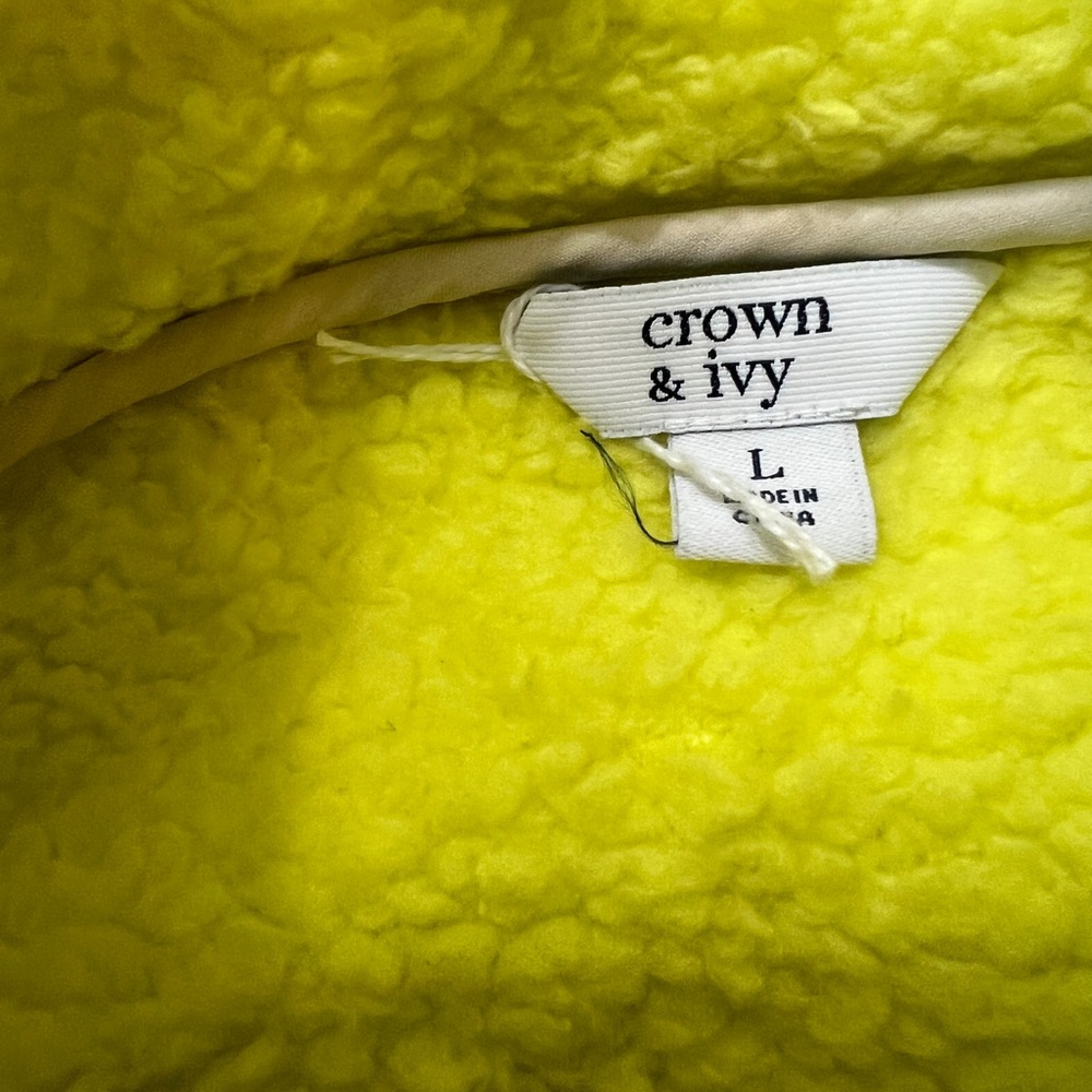 Crown & Ivy Casual Athletic Fleece Sherpa Jacket Neon Yellow - Picture 5 of 9